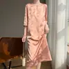Vestido Redondo de Satén con Mangas Tres Cuartos de Nuevo Estilo Chino para Mujer, Primavera/Verano 2026, Vestido Suelto de Jacquard de Longitud Media