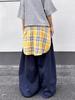 Pantalones Casuales de Pierna Ancha a Cuadros Colorblock Retro Americano para Mujer, Verano 2026 Nuevos de Cintura Alta Sueltos Versátiles de Pierna Recta Largos