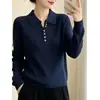 Otoño 2026 Nuevo Cuello Polo Botones Puro Deseo Chic de Gama Alta Suéter Delgado de Punto de Manga Larga Base para Mujer