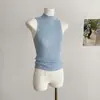 Top de tirantes acanalado de cuello alto corto ajustado a la cintura Sea Street Diary para mujer, Talla única, Blanco, Azul Cielo