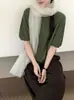 26 Outono Novo Estilo Blusa Estilo Coreano Elegante Cashmere Cor Sólida Fio Tricô Gola Redonda Manga Curta Casual Versátil Suéter Feminino