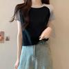 Camiseta de Algodão Retrô com Bloqueio de Cores, Manga Curta, Slim Fit, Curta, Estampa de Caranguejo com Cinco Painéis, Gola Redonda, Nova para Verão, Menina Doce Picante, Top para Exportação
