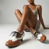 34-50 Nueva Moda Femenina Zapatos de Salón Punta Redonda Bloque de Color Cruzado Talla Grande Zapatos de Mujer Tacón Grueso Hebilla Tacón Alto Zapatos de Comercio Exterior