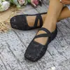 Novos Sapatos de Malha Mary Jane de Cano Baixo Tamanho Grande para Mulheres, Sapatos Casuais Loafers Planos com Tira de Renda de Comércio Exterior