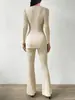 8211 Moda Femenina Elegante para el Trabajo Elegante Camiseta de Manga Larga con Cuello Redondo para Mujer Dobladillo Ventilado y Manga de Trompeta Micro