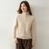Elegante cárdigan de punto de cachemira con diseño de corbata cruzada en la parte delantera para mujer, con cuello semialto, color liso, mangas largas versátiles y diseño de prenda exterior tipo suéter.