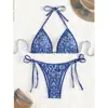 Bikini Sexy Europeo y Americano Pecho Grande Triángulo Dividido Traje de Baño Cuello Halter Encaje Impreso Transfronterizo Nuevo Traje de Baño para Aguas Termales para Mujeres