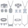 Juego de Joyería Europeo y Americano Anillo de Lazo Collar de Plata Esterlina 925 Estilo ins Aretes de Zircón Rectangular Juego de Joyería