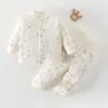Jaqueta de Algodão Fina com Abertura na Virilha para Bebê, Uso Duplo, Acolchoada Espessa, Roupas de Algodão para Bebê, Conjunto de Duas Peças de Casaco de Algodão para Outono e Inverno, Calça