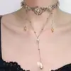 Colar de Santa "Atena" com Pingentes de Pérola Falsa, Estilo Hot Girl, Gargantilha Dourada Vintage
