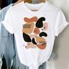 Camiseta Feminina de Manga Curta 2024 Moda Estampada Estação Independente Transfronteiriça AliExpress Base de Folhas Transfronteiriça Camiseta