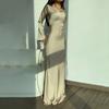 Vestido ceñido al cuerpo de estilo nacional con cordones y manga larga con cuello redondo blanco para mujer de otoño e invierno, estilo perezoso y temperamento transfronterizo.