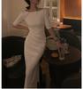 Vestido Preto de Manga Média para Mulheres com Cintura Marcada Estilo Hepburn Francês Design Nicho Vestido de Um Ombro Saia Longa