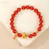 Fique Rico Logo, Ano da Sorte, Ano Novo, Pulseira Vermelha do Sul, Fique Rico Imediatamente, Pulseira de Sândalo Vermelho, Pulseira de Ágata com Sândalo Roxo e Dourado Feminina