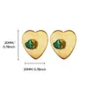 Brincos irregulares de aço inoxidável retrô com amor incrustado de zircônia verde de alta qualidade, brincos de coração de pêssego, atacado