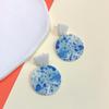 Pendientes Artesanales Transfronterizos de Arcilla Polimérica con Diseño Artístico de Parche Redondo Floral, Pendientes Colgantes de Verano en Colores Contrastantes con Flores Estilo Pintura al Óleo
