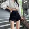 Shorts de Mezclilla Negros de Cintura Alta para Mujer, Verano 2022, Diseño Elegante, Shorts de Pierna Ancha A-Line Adelgazantes, Modernos