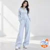 Conjunto de moletom com calça para mulheres, adequado para primavera, outono e inverno, com design de zíper e capuz, estilo solto e casual, e calça de perna larga, um conjunto de duas peças