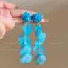 ¡Precioso y Aclarador! Aretes de Borla de Hortensia Azul para Mujer, Aretes de Gama Alta y Elegantes, Colgantes para Orejas Estilo Vacaciones en la Costa