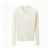Jersey de punto con rayas verticales y solapa francesa para mujer, nuevo para la primavera 2026, adelgazante, de manga larga, un solo botón, top base de temperamento