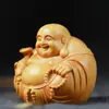 Adornos de Carácter de Tuya Taihang, una Talla de Madera Armoniosa, Buda Maitreya Sonriente, Talla de Artesanía Portátil de Madera Maciza