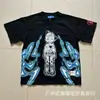 26Ss Camiseta de Manga Corta Ancha con Tachuelas Estampada Cuello Redondo Holgada R3Bel Lavada y Desgastada Retro Europea y Americana para Hombre Tendencia