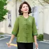 Nova Camiseta Camisa Moda Estilo Chinês Primavera-Verão Estilo Nacional para Mães, Blusa Elegante Festiva de Casamento, Top para Mulheres de Meia-Idade e Idosas