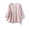 Blusa Casual Suelta Artística Estilo Japonés para Viajes, 42 hilos, Ramio Puro, Ligera, Transpirable, Cuello Redondo, Manga Tres Cuartos, para Mujer