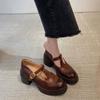 Zapatos de plataforma gruesa con tacón grueso para mujer, estilo retro, moda única, para niños, de altura baja, con tira en T, tacón alto, Mary Janes