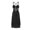 DZ Guiruo Sexy de Cuello en V Profundo con Copas de Pecho de Malla Transparente Tentación Bordada Camisola Camisón y Bata Set para Casa C7320