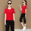 215# Conjunto deportivo para mujer 2022 nuevo verano estilo coreano manga corta pantalones cortos verano talla grande casual conjunto de dos piezas