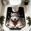 Alfombrilla de Inodoro en Forma de U Estilo Navideño Animal Lindo Absorbente de Agua Secado Rápido Antideslizante Felpudo Decorativo Festivo para Baño