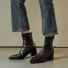 Botines negros de tacón alto con punta estilo francés para mujer, nuevo modelo 2026, botines Chelsea retro de tacón grueso, botines Martin para mujer