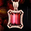 Novo Pingente de Pedra Preciosa Colorida Estilo Europeu e Americano Turmalina Vermelha Sangue de Pombo Imitação Banhado a Ouro Rosa para Mulheres, Corrente de Clavícula da Moda