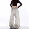 Jeans Scimitar Lavado Branco Pesado Retro Americano Tingimento Sujo Desconstruído Calças de Perna Larga Soltas Masculinas e Femininas Nova Tendência