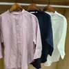 Estilo Japonés 2026 Primavera/Verano Nuevo Lino Mezcla Cuello Alto Manga Tres Cuartos Camisa Blusa de Botones Solos Top para Mujer 483873