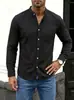 Em Estoque 2026 Novo Modelo Amazon Ebay Mais Vendido Camisa Masculina Manga Longa de Algodão e Linho Masculina Manga Longa Cor Sólida Roupas Masculinas Transfronteiriças