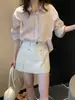 Weisong Clothing Coleção Primavera 2026 Camisa Feminina Listrada Rosa Manga Longa Solta Estilo Coreano Top Cardigan 100% Algodão Feminino
