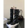Botas Longas Franzesas de Salto Grosso Plataforma com Fivela de Cinto Franzidas 2025 Nova Doce Cool Picante Menina Botas Empilhadas Botas de Cavaleiro