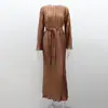 Vestido largo de moda para mujer europea y americana, primavera y otoño 2024, informal, de color liso, con cuello redondo y mangas acampanadas, plisado