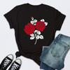 Camiseta de Mujer con Estampado de Rosa, Camiseta Negra, Female_Yythk, Cuello Redondo.