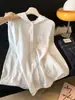 Camisa Cardigan Top com Renda Vazada 2026 Casual Caimento Solto Ombro Normal Com Capuz Patchwork de Renda Linho Tencel Proteção Solar