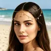 Moda Europea y Americana Accesorios Sencillos para el Cabello Cadena de Pelo Dorada con Forma de Corazón y Borla de Pedrería Cinta para el Cabello Accesorios de Novia