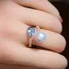 Acessórios DIY Prata de Lei S925 Diamante Azul Anel de Pérola de Luxo Leve Base para Anel Semi-acabado Montagem de Anel Artesanal 8-12mm