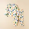 Conjunto Casa Algodão Puro Fino Estilo Coreano Roupas de Casa para Meninas Gola Redonda Manga Longa Pijama Infantil Masculino Classe A Verão