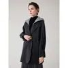 26 Moda Outono/Inverno Elegante Casaco de Lã Dupla Face para Mulheres, Comprimento Médio, Com Capuz, Solto, Jaqueta de Lã de Botão Duplo