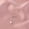 Colar de pérola borboleta quadrado para mulheres S925 prata esterlina elegante requintado simples moda luxo leve pingente de borla corrente clavícula