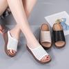 Sandalias de Cuero Genuino con Suela Gruesa Transfronterizas para Mujer, Nuevas Sandalias de Cuña Huecas de Verano, Sandalias de Playa de Moda para Usar al Aire Libre con Punta de Pez
