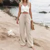 100% Roupa Transfronteiriça Verão 2026 Novo Estilo Étnico Estilo Resort Cor Damasco Decoração Lateral de Concha Calça de Perna Larga