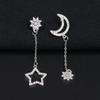 Pendientes Combinados de Estrella y Luna Asimétricos, Pendientes de Estrella Estilo Coreano para Mujer, Pendientes de Luna Retro, Pendientes Largos